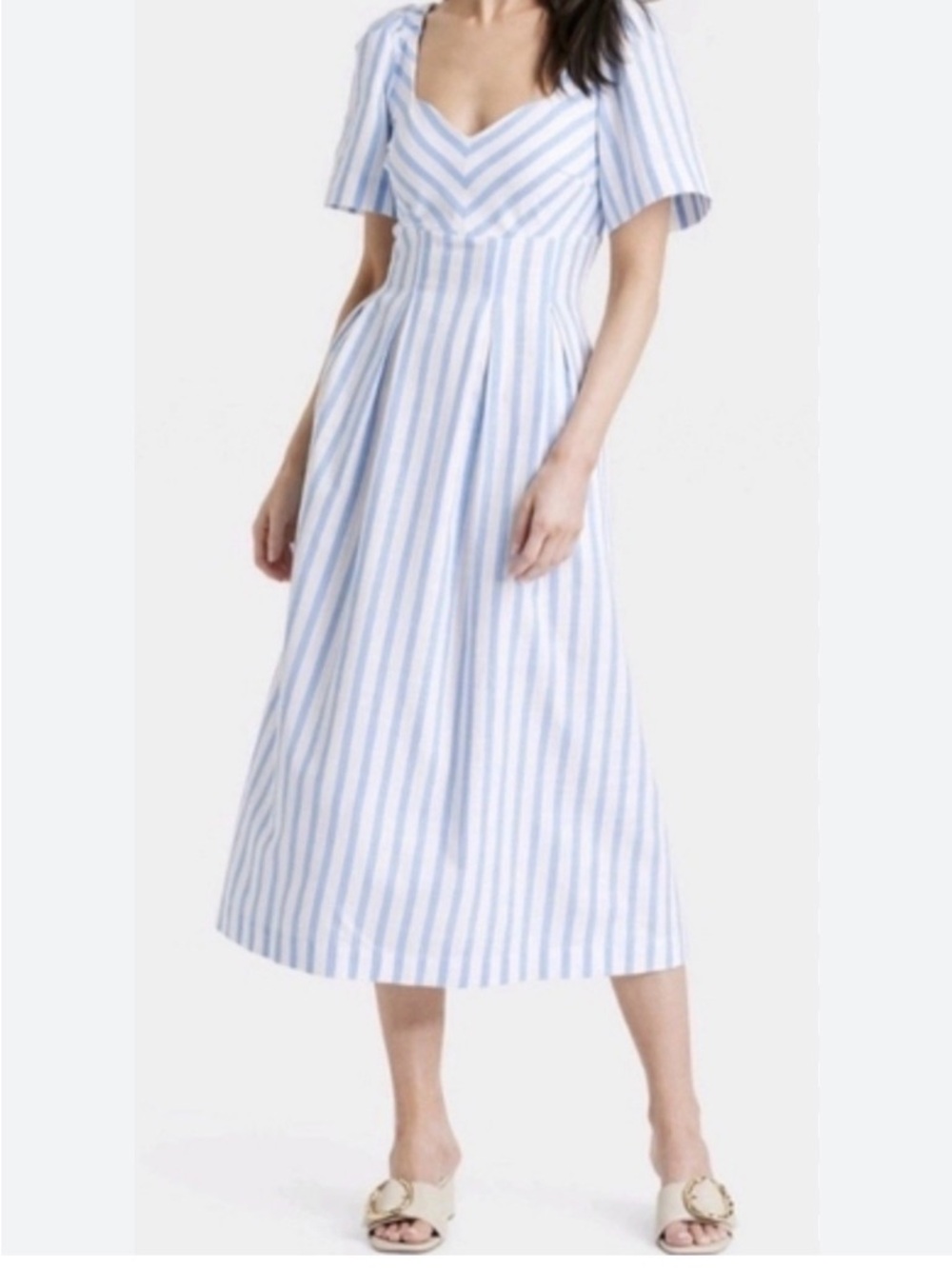 a new day Blue and White Striped V-Neck Midi Dress - Picture 2 of 7